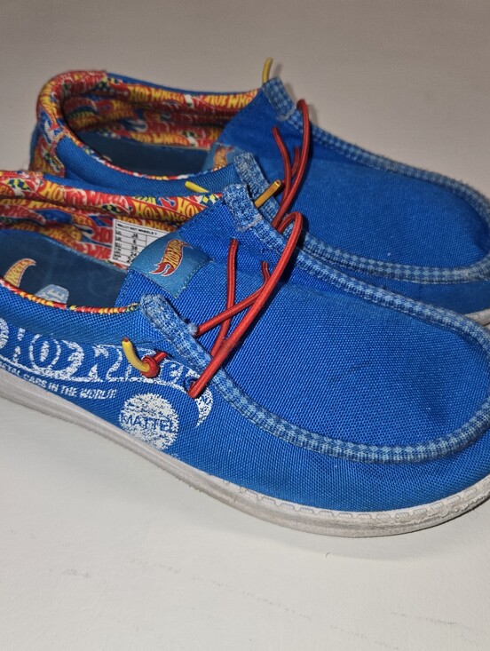 Hey Dude Other - Hey Dude Wally Hot Wheels  Kids US J6 Blue Canvas Slip On Shoes